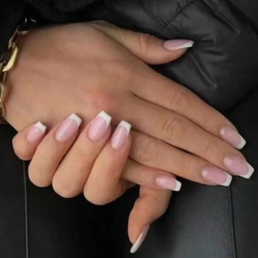 3for$20  24pcs Short Coffin Shaped Simple Solid Color French Wearable False Nail